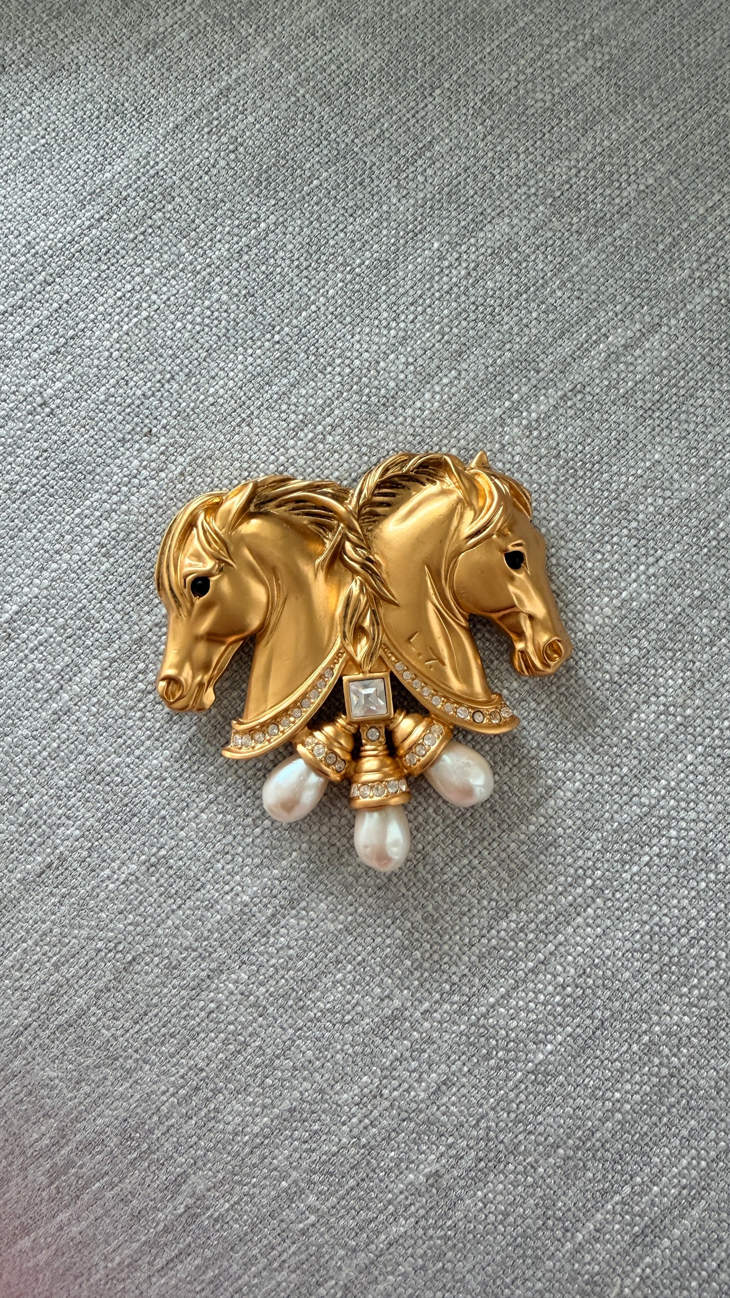 Hearts In Tandem Double Horse Brooch