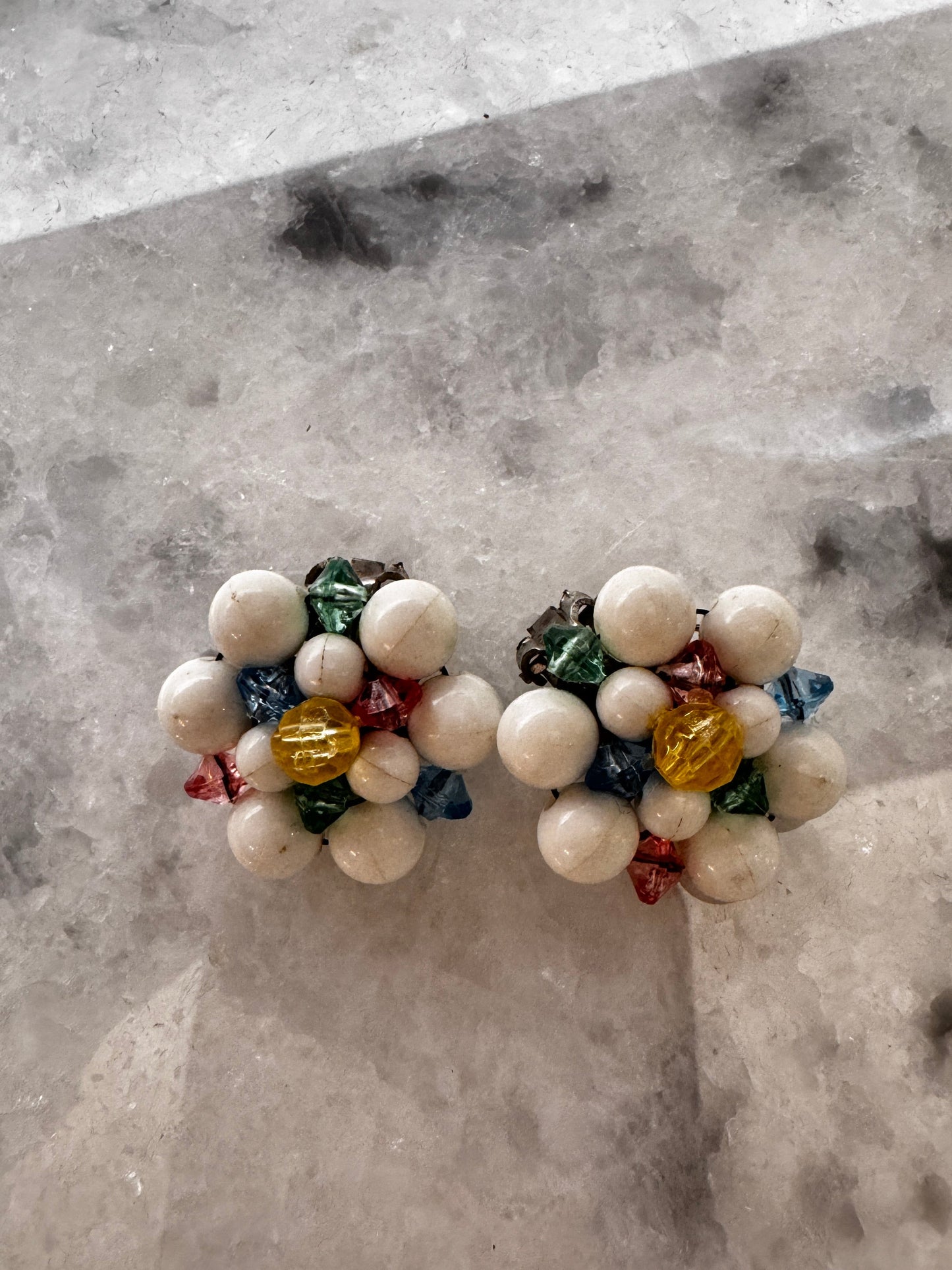 Vintage wired bead clip earrings