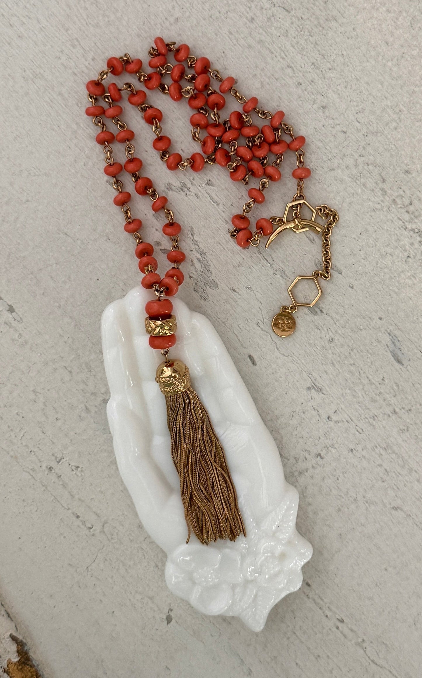 Tory Burch Faux Coral Tassel Necklace