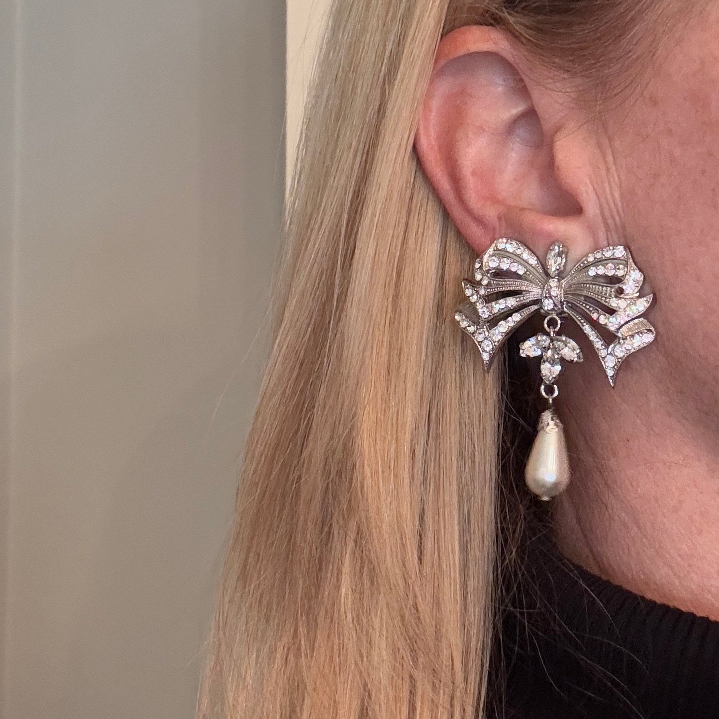 Rhinestone Bow Earrings