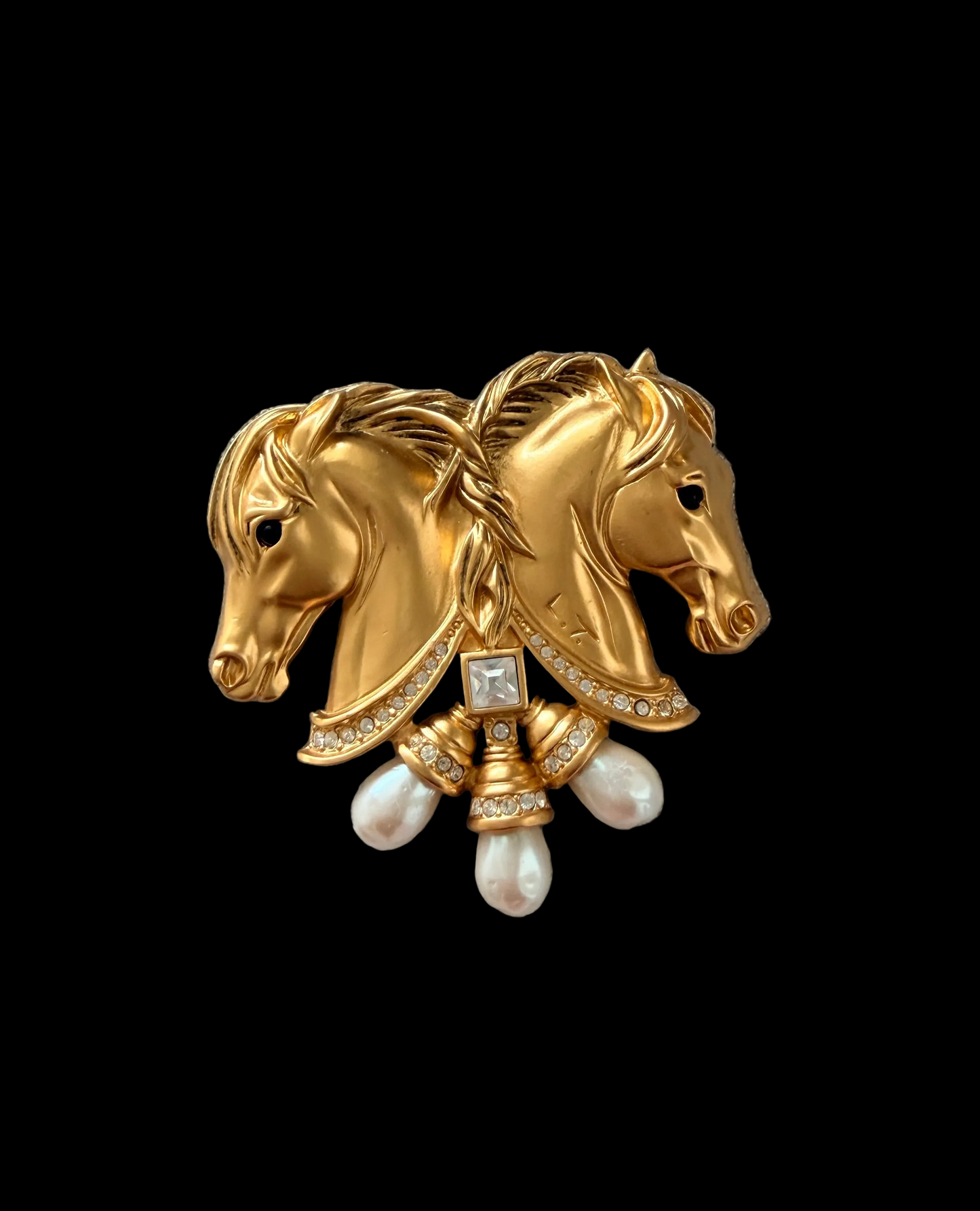 Hearts In Tandem Double Horse Brooch