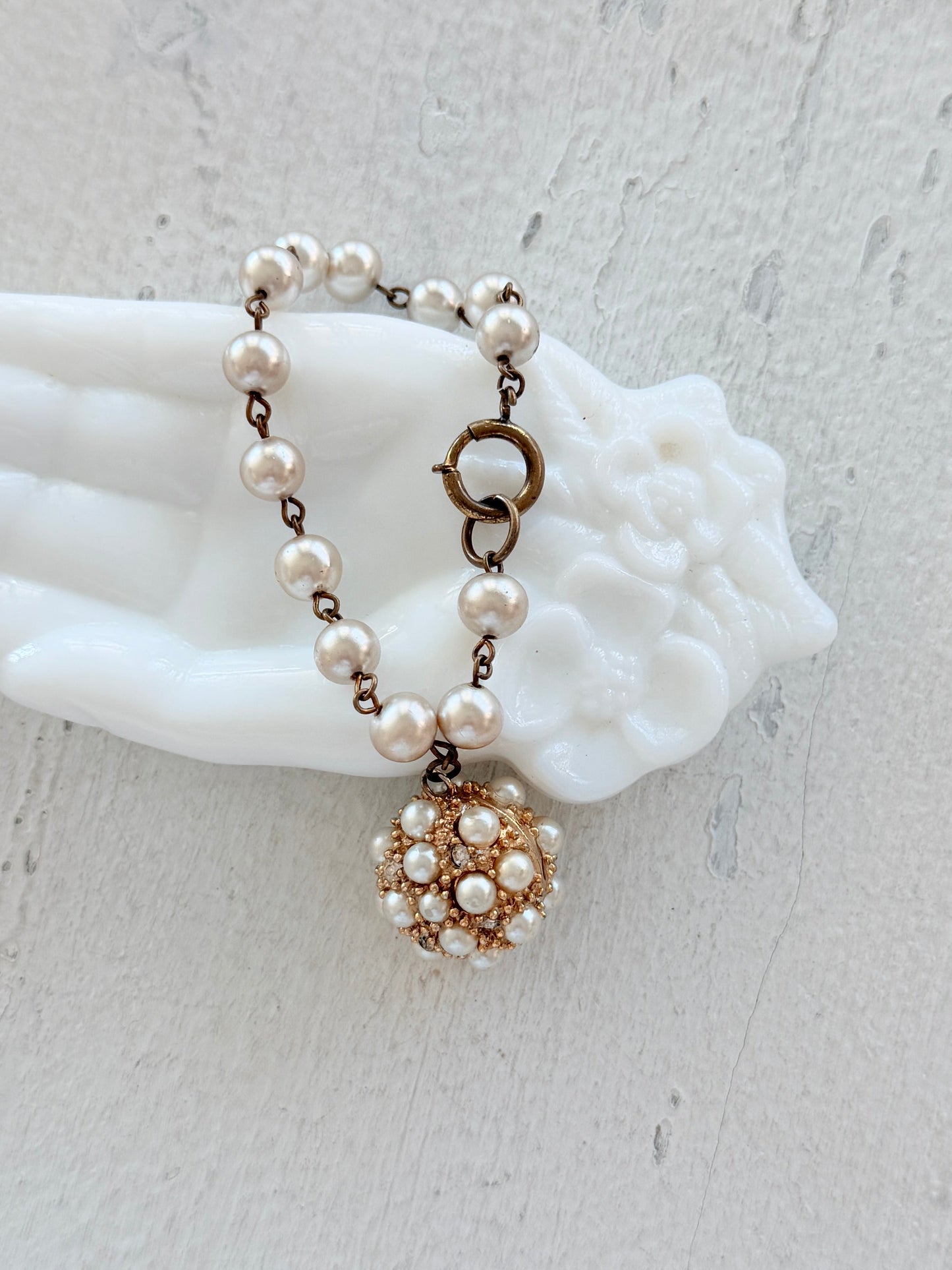 Vintage Pearl Charm Bracelet