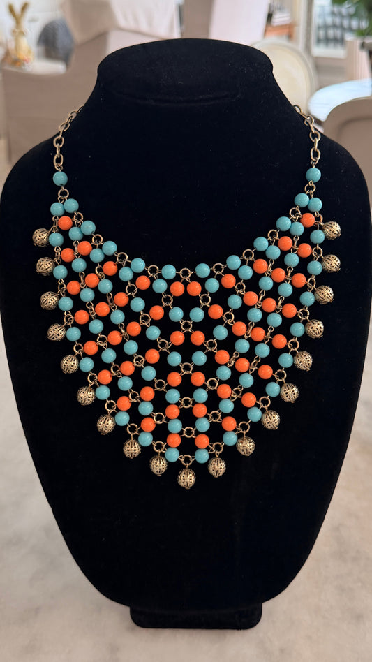 Graziano Turquoise & Coral Bib Necklace