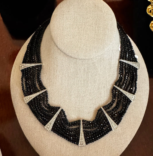 Napier Black Bead Bib Style Necklace