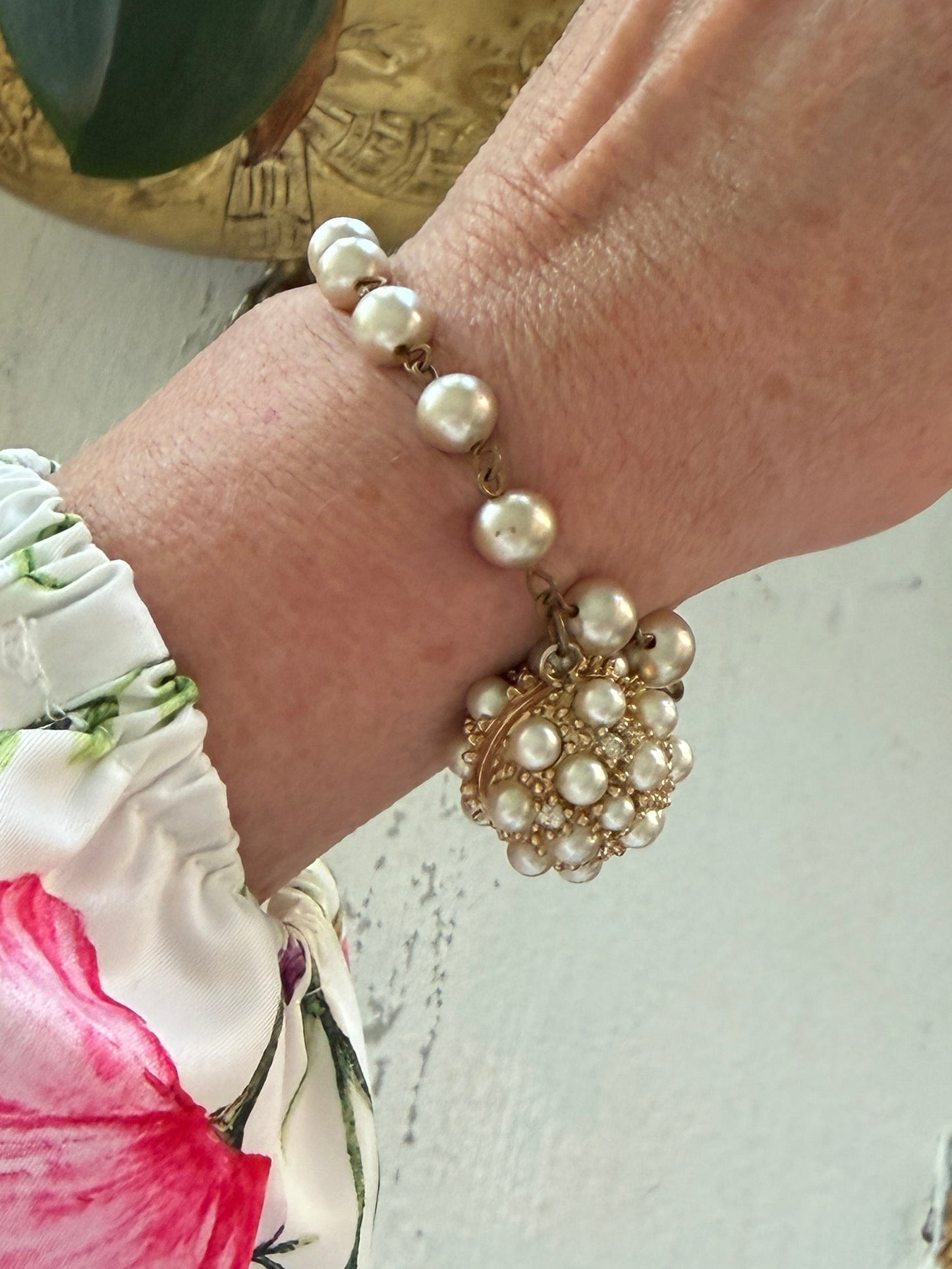 Vintage Pearl Charm Bracelet