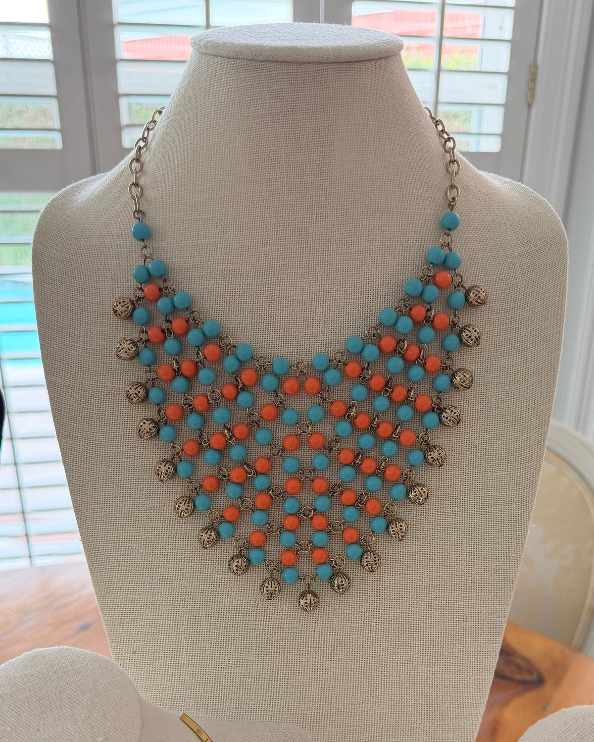 Graziano Turquoise & Coral Bib Necklace