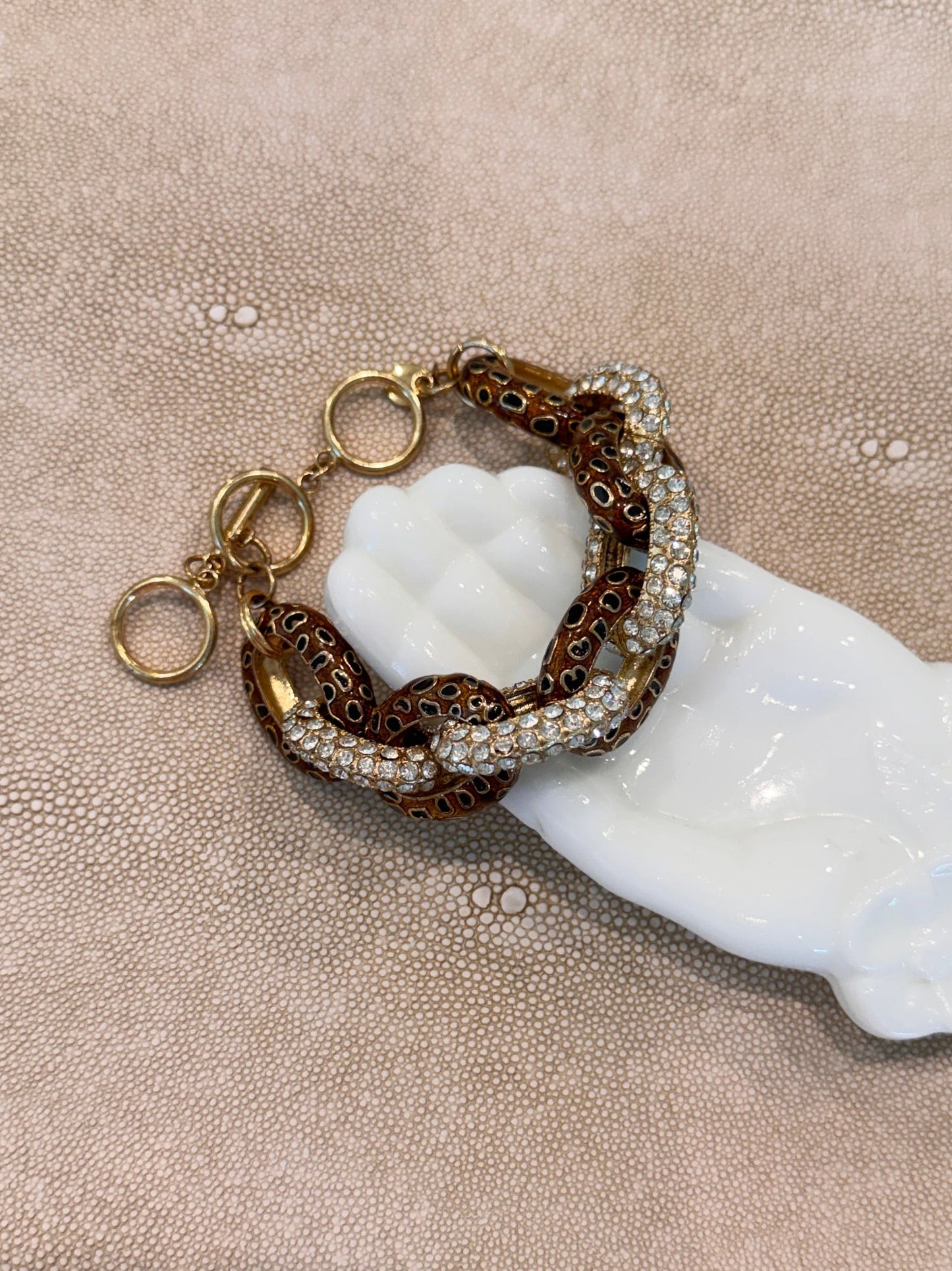 Animal Print Pave Rhinestone Link Bracelet