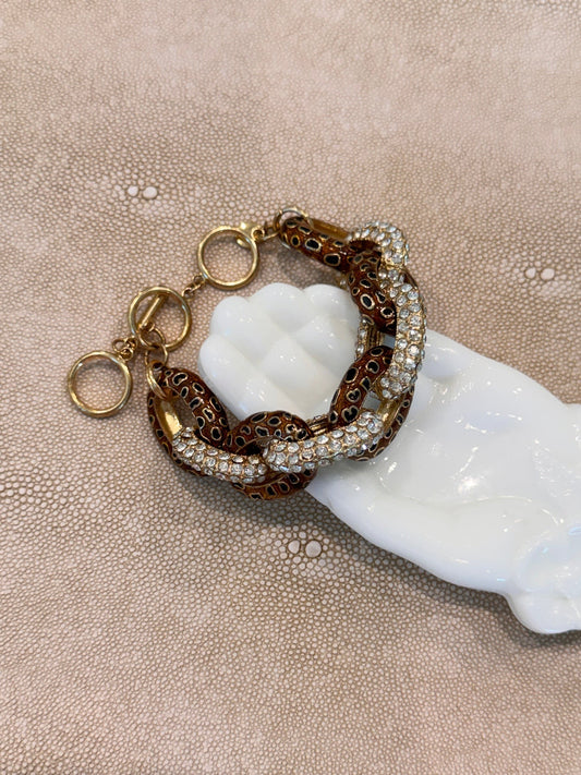 Animal Print Pave Rhinestone Link Bracelet