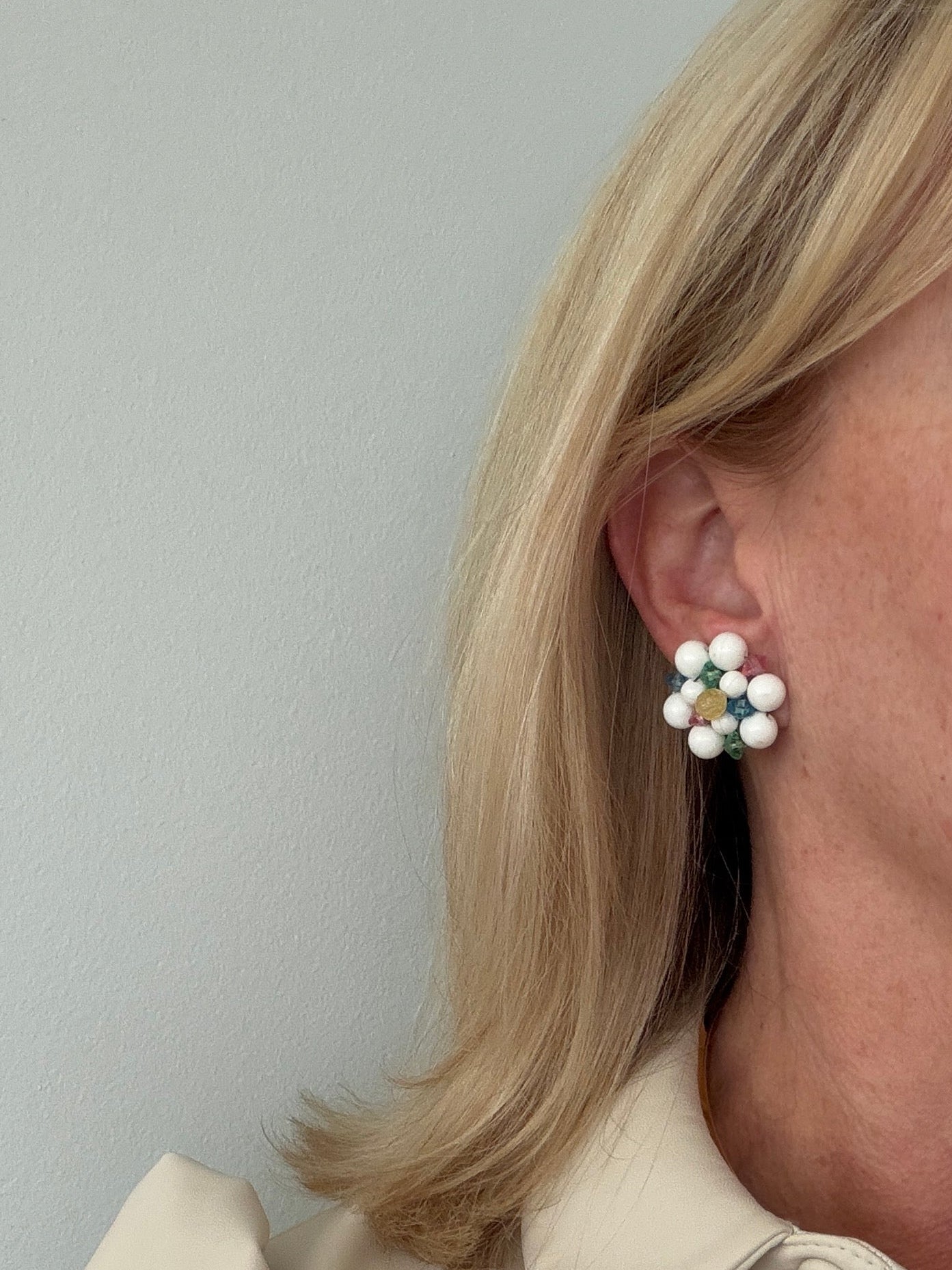 Vintage wired bead clip earrings