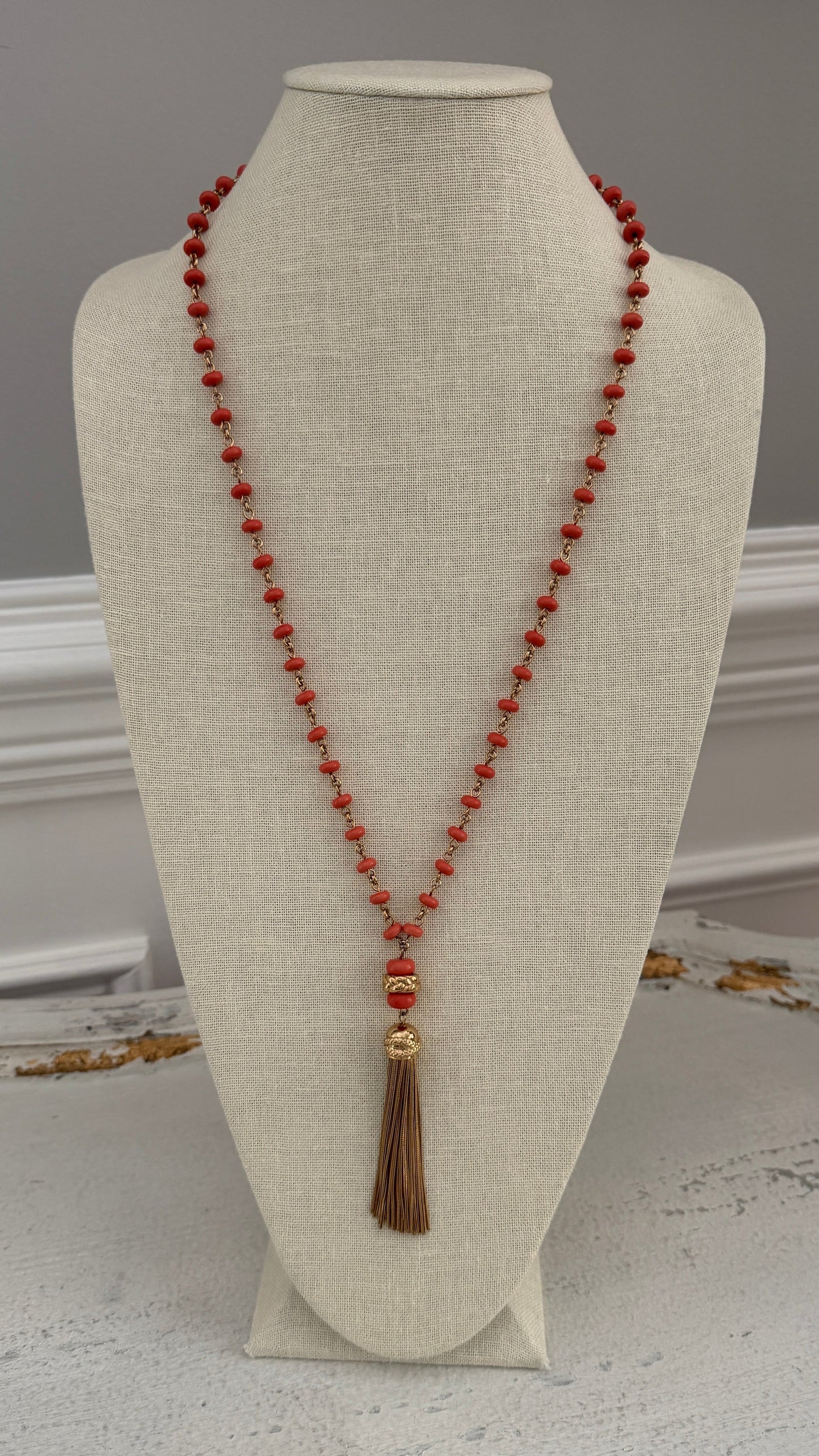 Tory Burch Faux Coral Tassel Necklace
